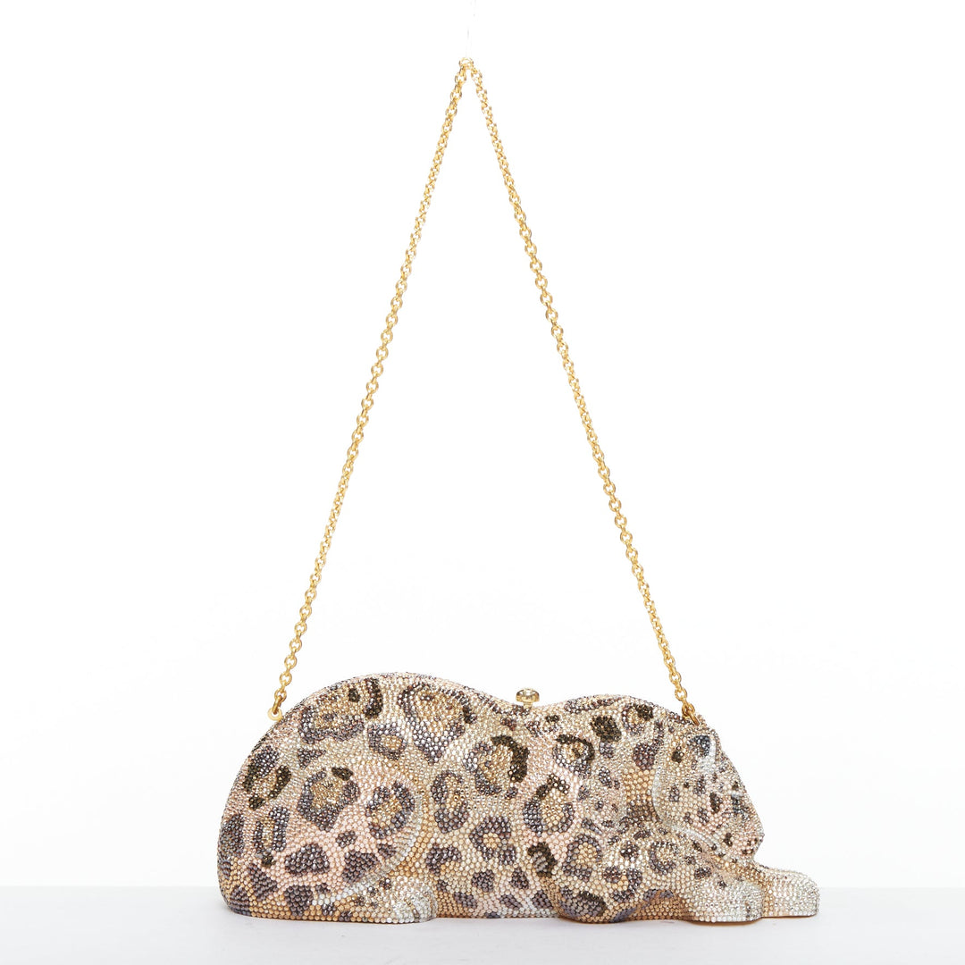 JUDITH LEIBER Limited Wildcat Chiquita brown gold jaguar crystal clutch bag