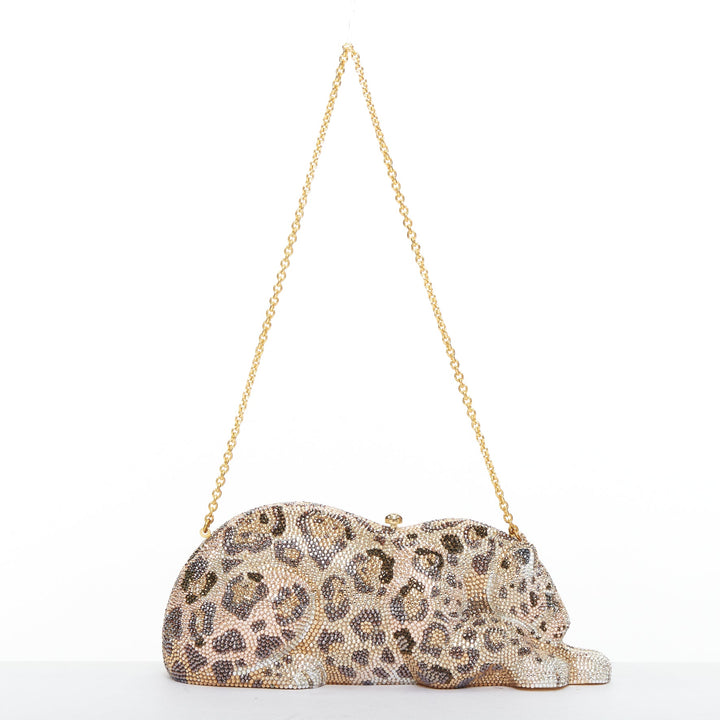 JUDITH LEIBER Limited Wildcat Chiquita brown gold jaguar crystal clutch bag