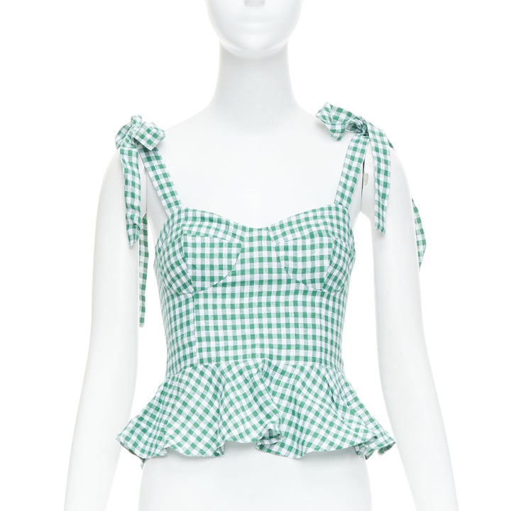 REFORMATION SEt of 2 green checkered linen top rose print tank US0 XS