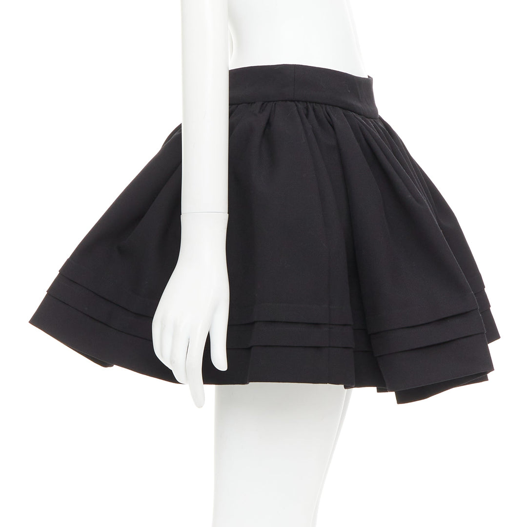 SHUSHU TONG Tuck Edge black wool silk stiff tulle lined flared skirt UK6 XS