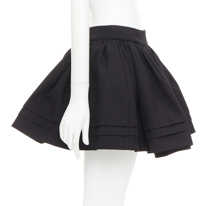 SHUSHU TONG Tuck Edge black wool silk stiff tulle lined flared skirt UK6 XS