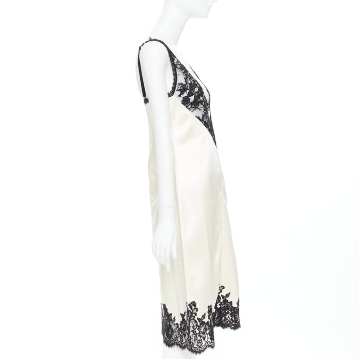 rare CELINE Phoebe Philo 2016 Runway cream silk sheer lace slip dress FR38 M