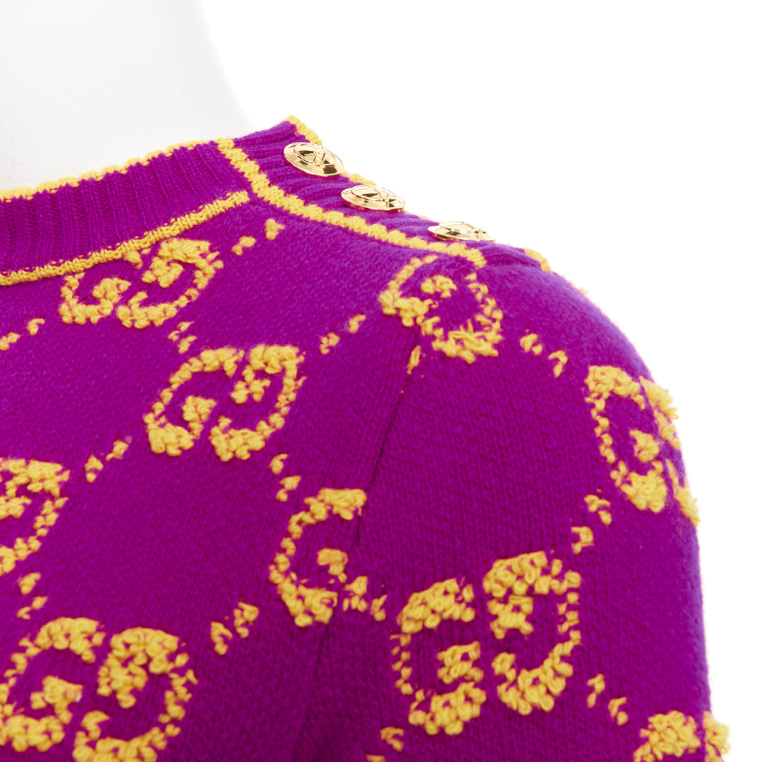 GUCCI 2022 GG Supreme purple yellow enlarged monogram jacquard mini dress IT40 S