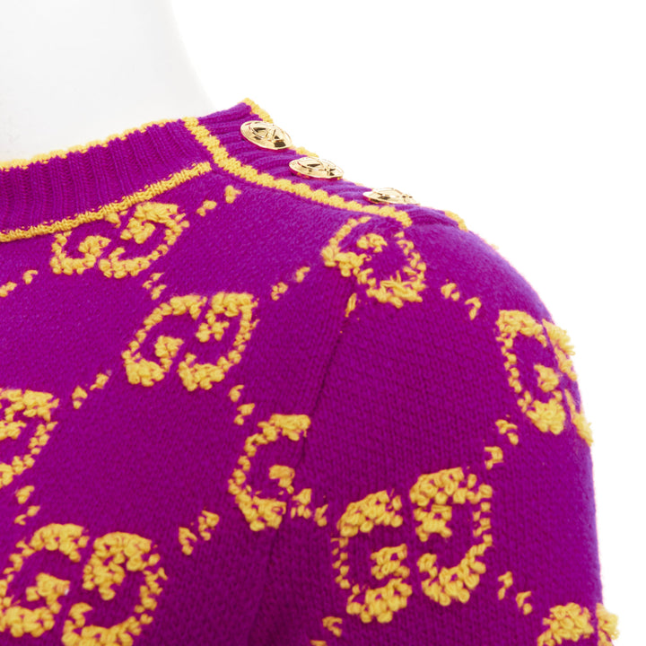 GUCCI 2022 GG Supreme purple yellow enlarged monogram jacquard mini dress IT40 S