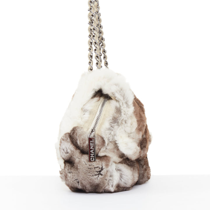 CHANEL 2005 Limited Lapin rabbit fur classic silver CC turnlock shoulder bag