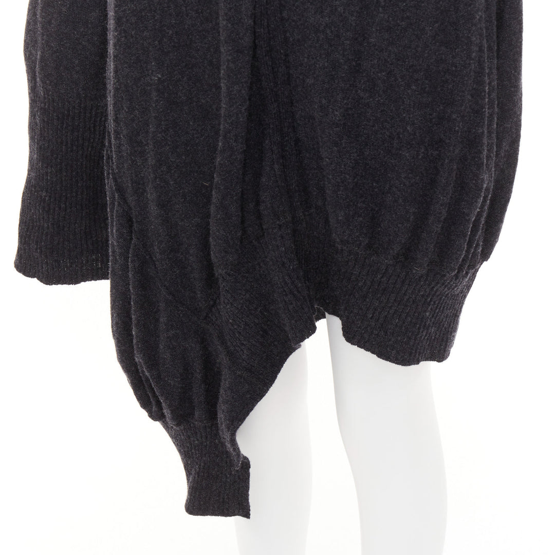 Y'S YOHJI YAMAMOTO grey wool button up asymmetric turtleneck sweater dress JP3 L
