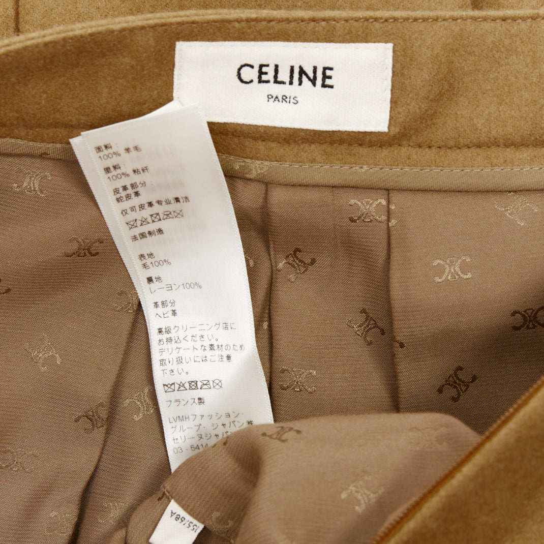 CELINE camel brown wool gabardine horsebit belt box pleated skort FR36 S