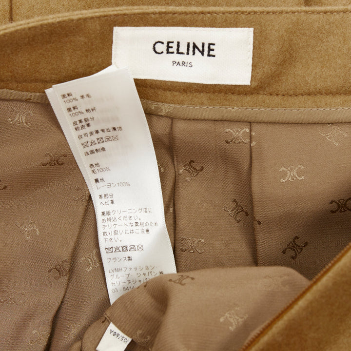 CELINE camel brown wool gabardine horsebit belt box pleated skort FR36 S