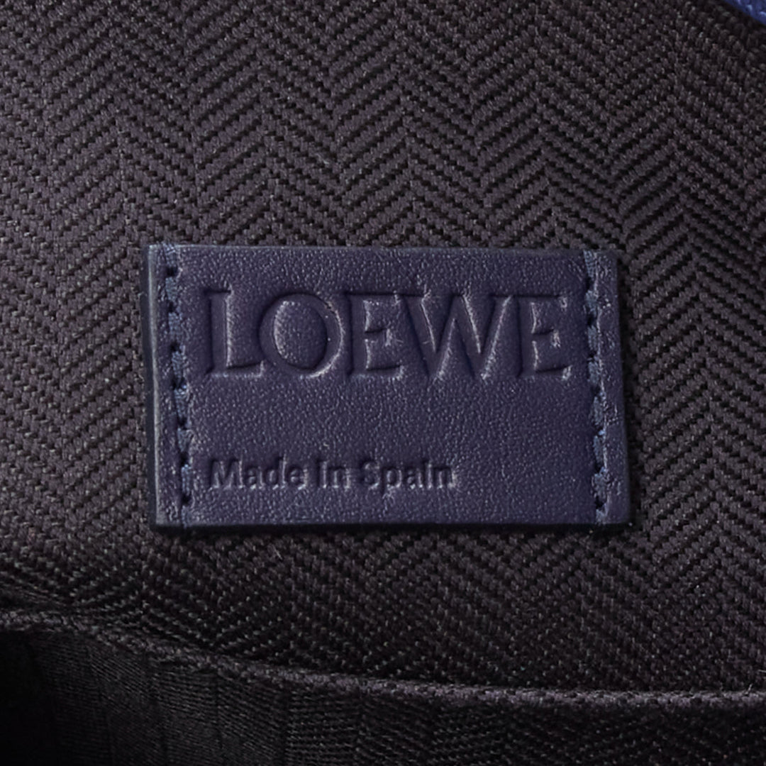 LOEWE T Pouch navy textured checkered leather silver zip wrist clutch bag