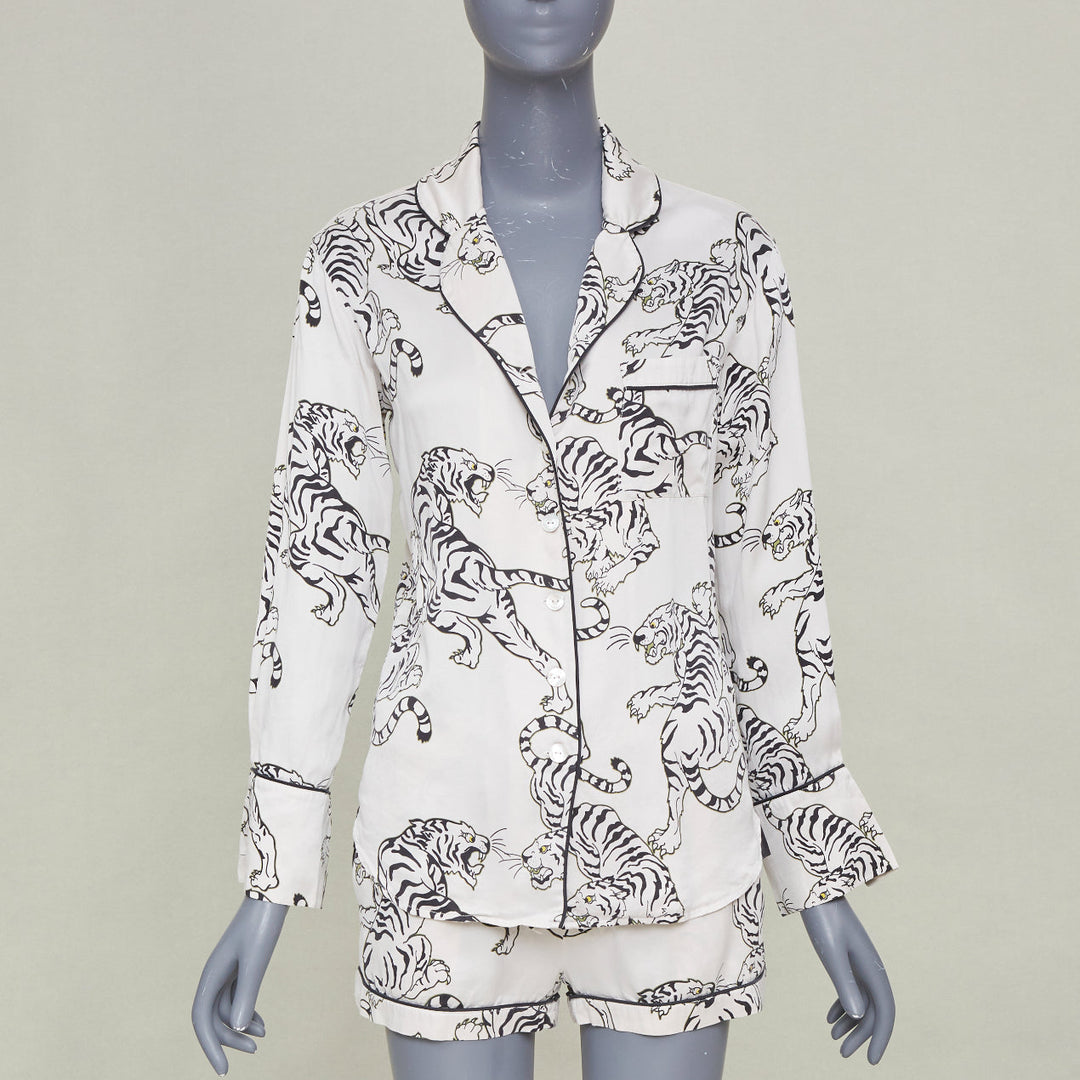 OLIVIA VON HALLE 2020 Lila Carlyle white tiger print silk pajama shorts Sz1 XS