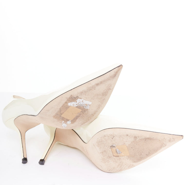 JIMMY CHOO Love 85 Latte cream patent JC emblem pumps EU39.5
