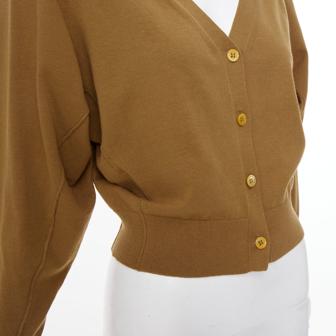 DOROTHEE SCHUMACHER camel brown cotton blend deep v neck cropped cardigan US0 XS