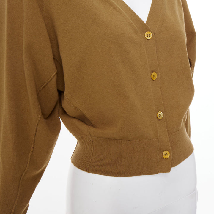 DOROTHEE SCHUMACHER camel brown cotton blend deep v neck cropped cardigan US0 XS
