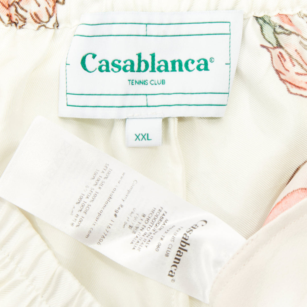 CASABLANCA 2022 Ping Pong Fleurie Jour white silk twill wide pants XXL