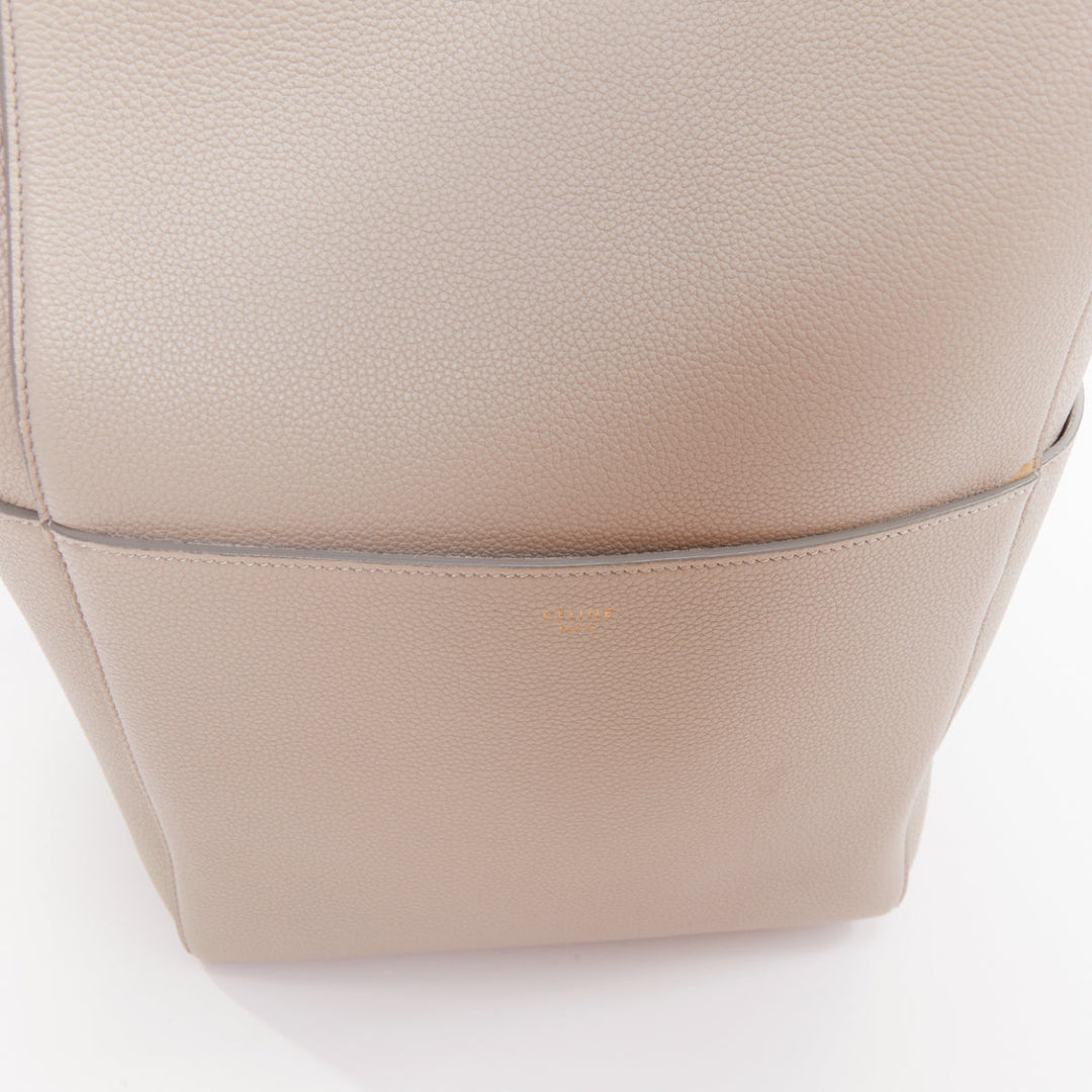 OLD CELINE Seau Sangle off white grey calfskin wool canvas strap bucket bag