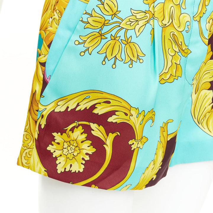 VERSACE cyan burgundy pink baroque print mixed printed high waist shorts IT38 XS