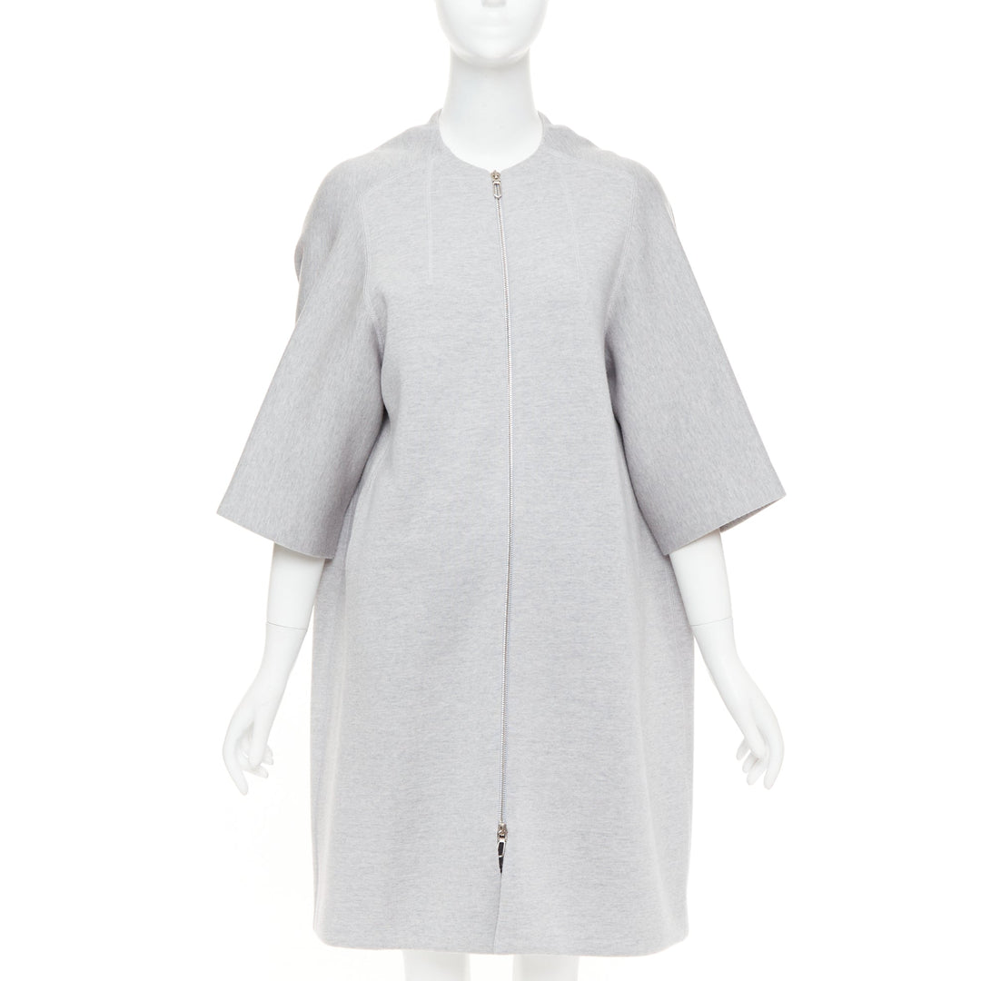 CHRISTIAN DIOR light grey virgin wool jersey cocoon half sleeve coat FR36 S