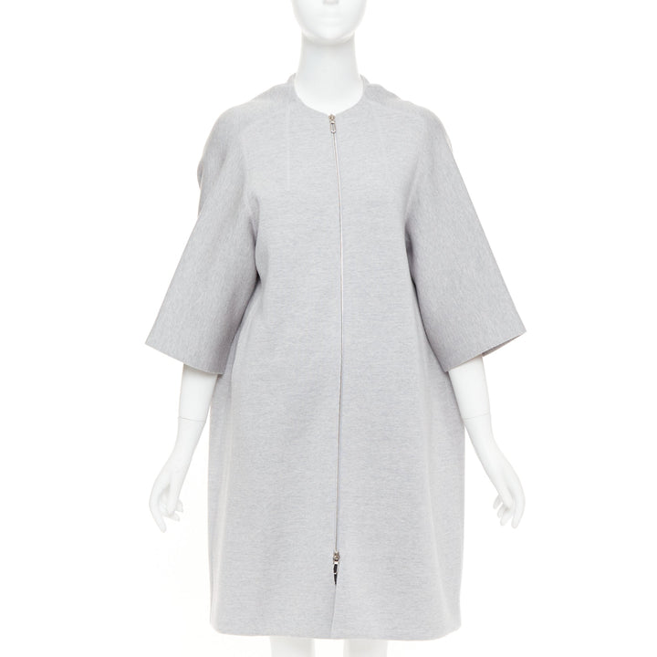 CHRISTIAN DIOR light grey virgin wool jersey cocoon half sleeve coat FR36 S