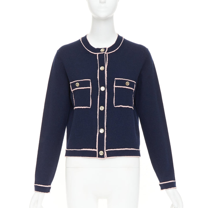 CHANEL 21P Runway 100% cashmere No. 5 button cardigans FR40 L