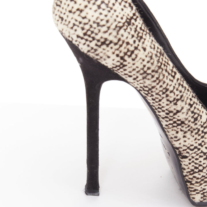 YVES SAINT LAURENT Tribtoo 105 cream black calf hair platform pumps EU39.5