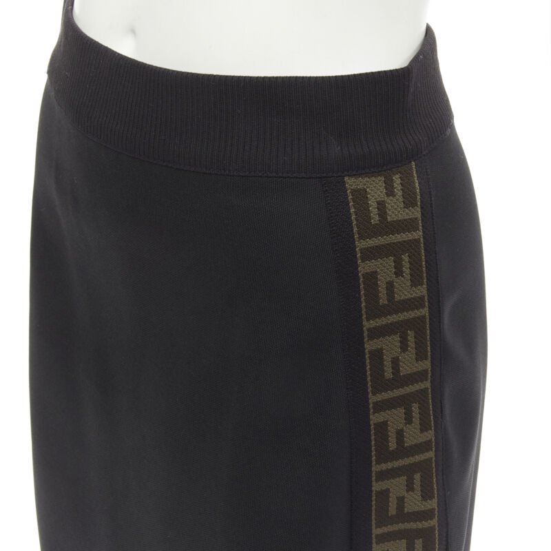 FENDI black brown FF Zucca monogram trim knee length skirt IT42 M
