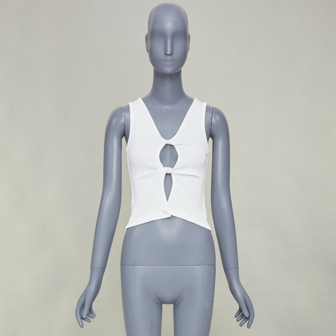 CHRISTOPHER ESBER white V neck twist cut out ribbed cotton tank top S