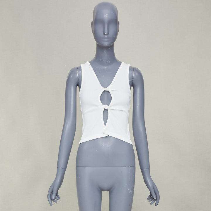 CHRISTOPHER ESBER white V neck twist cut out ribbed cotton tank top S