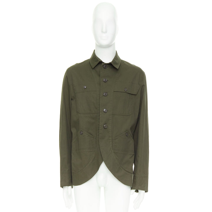 Y3 YOHJI YAMAMOTO khaki green cotton curved hem military overshirt jacket JP3 L