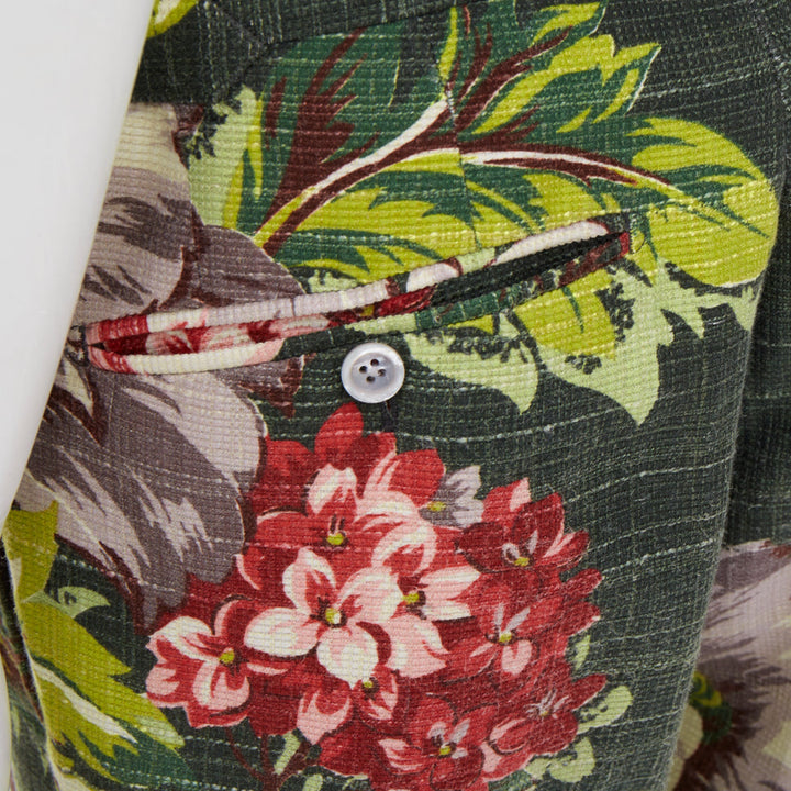 TOM FORD green pink cotton silk floral print slim tailored trousers IT48 M