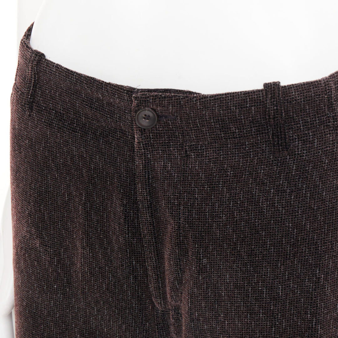 GIORGIO ARMANI dark brown grey velvet textured  wide leg cropped pants IT46 S