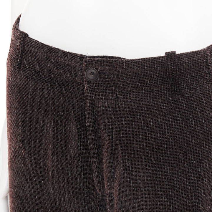 GIORGIO ARMANI dark brown grey velvet textured  wide leg cropped pants IT46 S