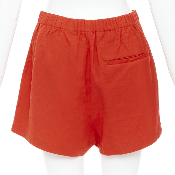 HERMES Chaine D'Ancre red cotton blend buckle pleated shorts FR36 S