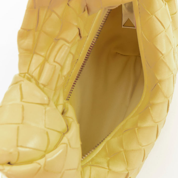 BOTTEGA VENETA Jodie Mini pastel yellow lambskin intrecciato woven knot hobo bag