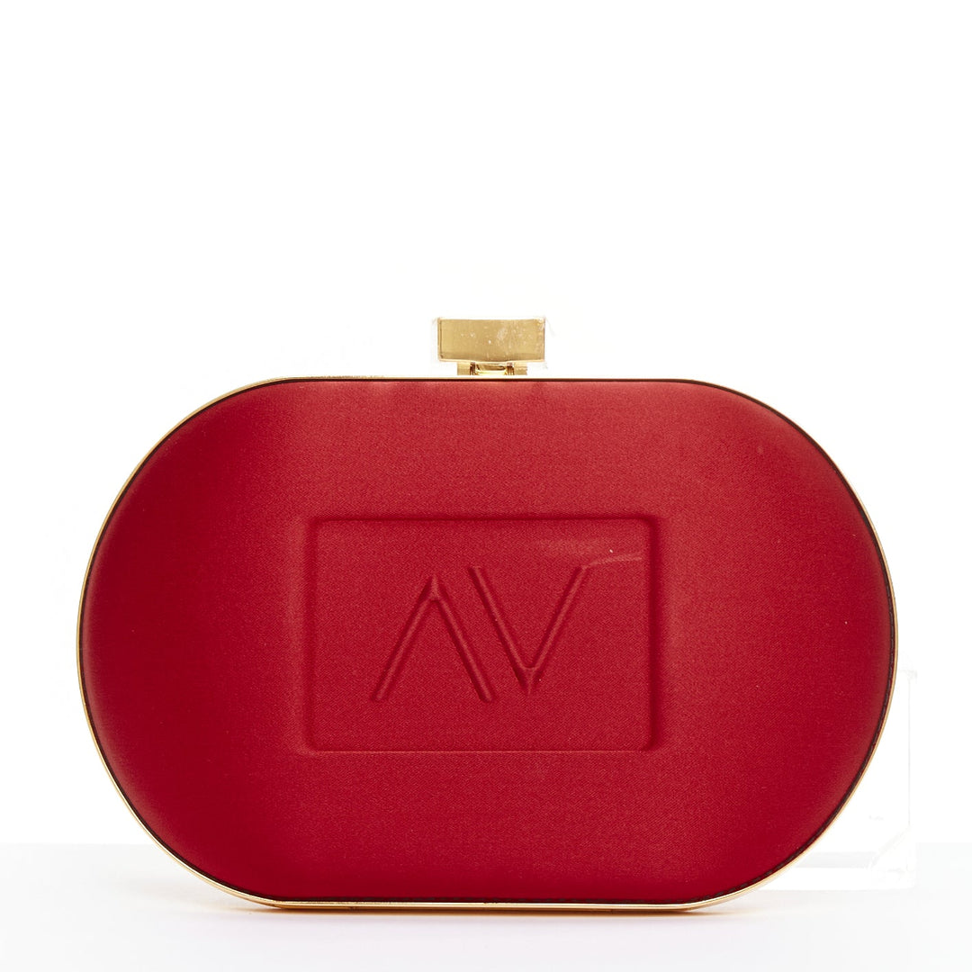 ALEXANDRE VAUTHIER red silk satin logo embossed gold chain oval clutch Lady Gaga