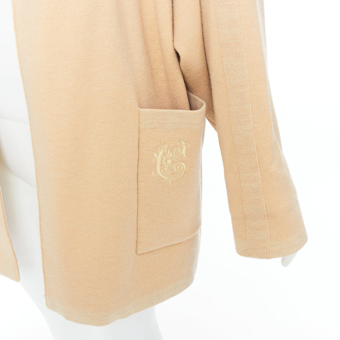 CHLOE barley brown wool blend embroidered C logo cardigan coat S