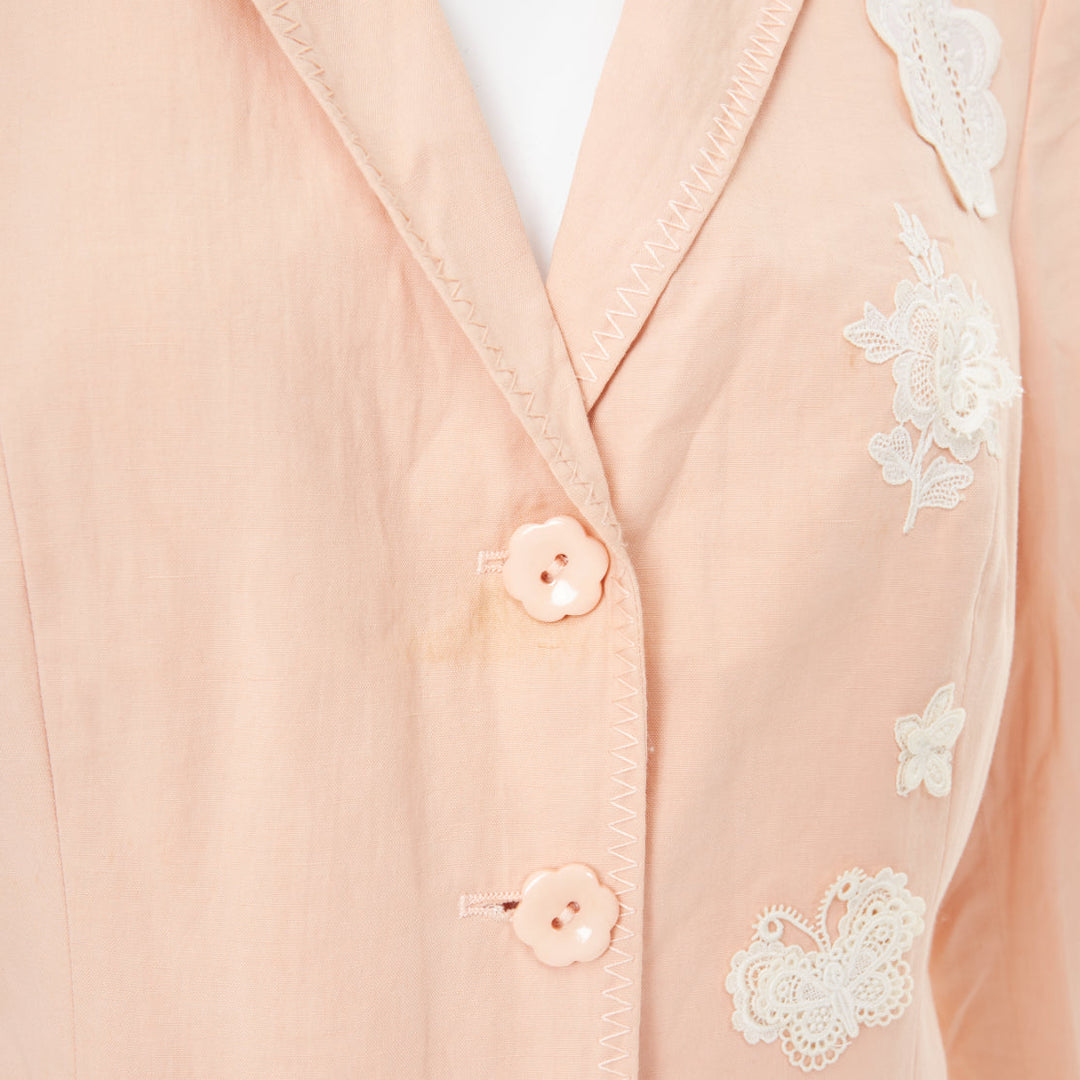 MOSCHINO Cheap and Chic lace butterfly applique pink cotton blend jacket IT48 XL