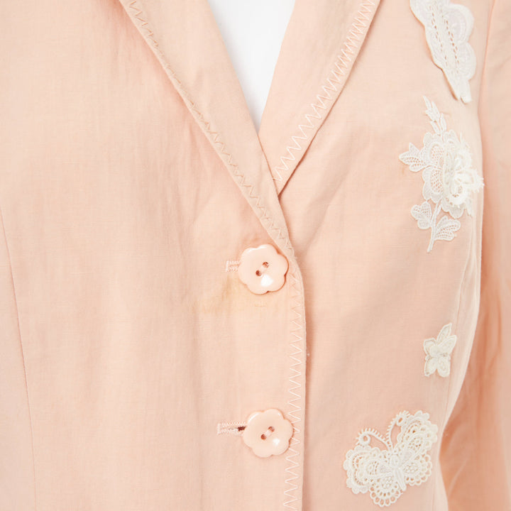 MOSCHINO Cheap and Chic lace butterfly applique pink cotton blend jacket IT48 XL
