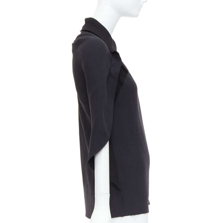 LANVIN 2010 black viscose blend asymmetric zip drape top FR36 S