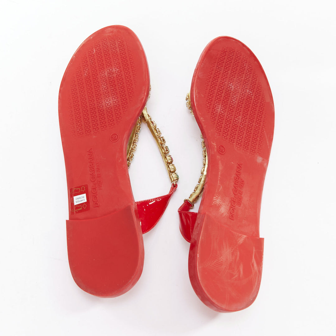 DOLCE GABBANA red colorful crystal embellished majolica sandals EU39