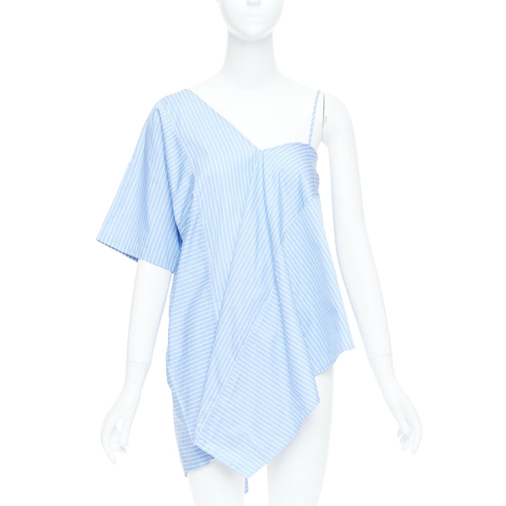 MAISON MARGIELA blue cotton striped deconstructed half cami top IT38 XS