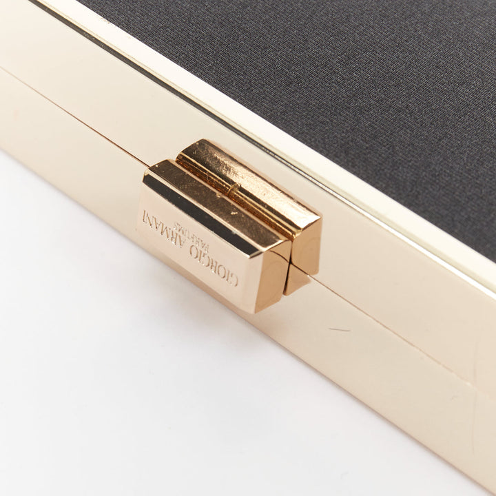 GIORGIO ARMANI 2020 Parfums black canvas gold frame minaudiere box clutch