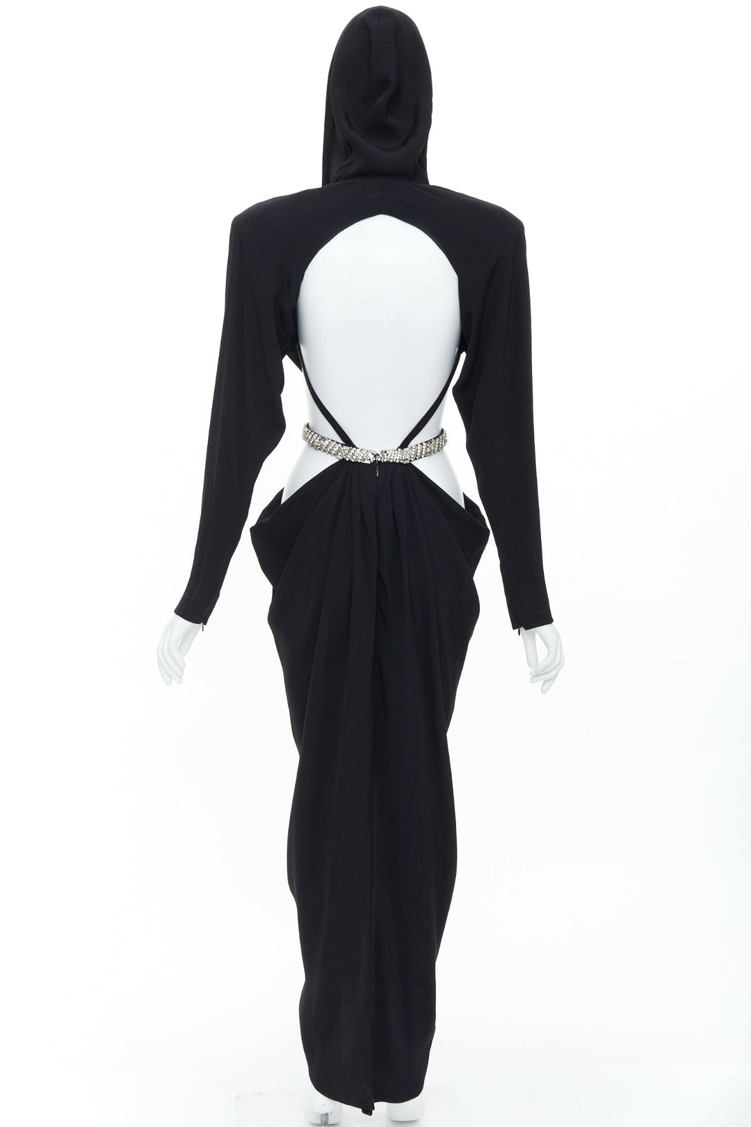 ALEXANDRE VAUTHIER COUTURE SS2023 Runway crystal belted open waist hooded dress