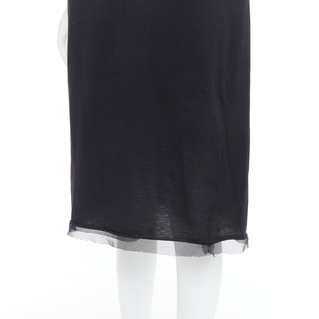 LANVIN black cotton silk trimmed asymmetric draped midi dress XXS