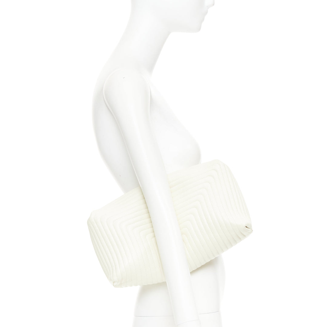 JIL SANDER Goji off white quilted topstitch leather kisslock oversize clutch bag