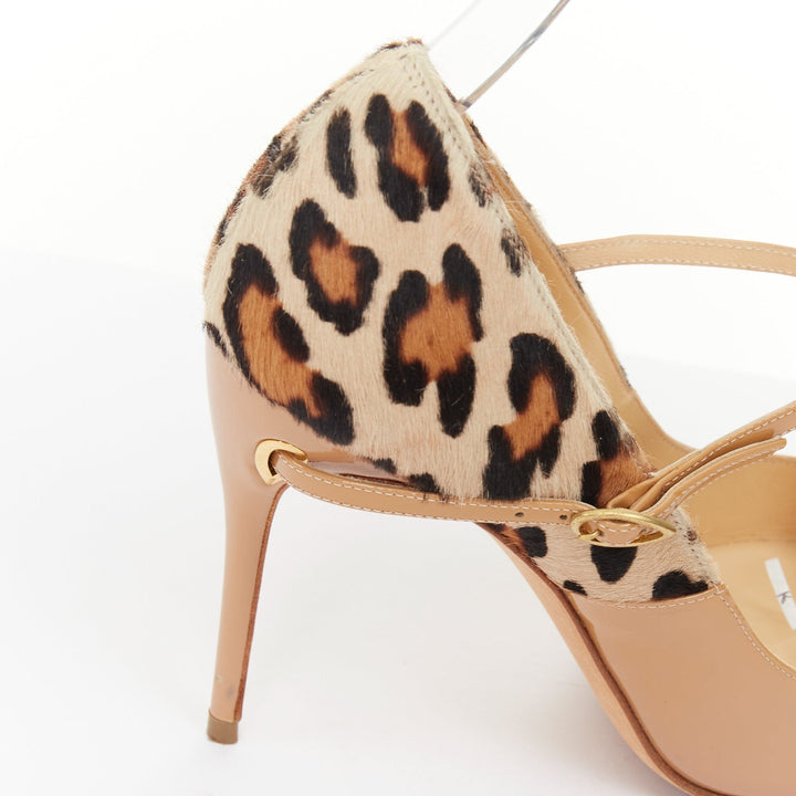 JENNIFER CHAMANDI Lorenzo 105 nude patent leopard calf hair pumps EU36.5 US6.5