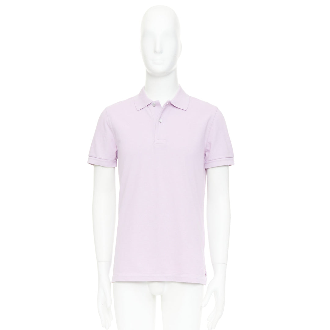 TOM FORD light purple pink cotton TF logo hem pique polo shirt IT48 M