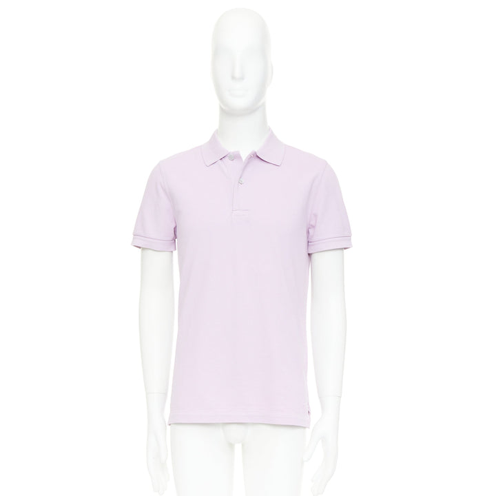 TOM FORD light purple pink cotton TF logo hem pique polo shirt IT48 M
