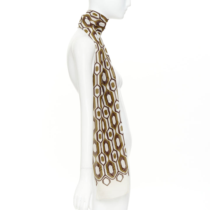 CELINE 2019 Hedi Slimane 100% silk olive brown retro 70s honeycomb scarf