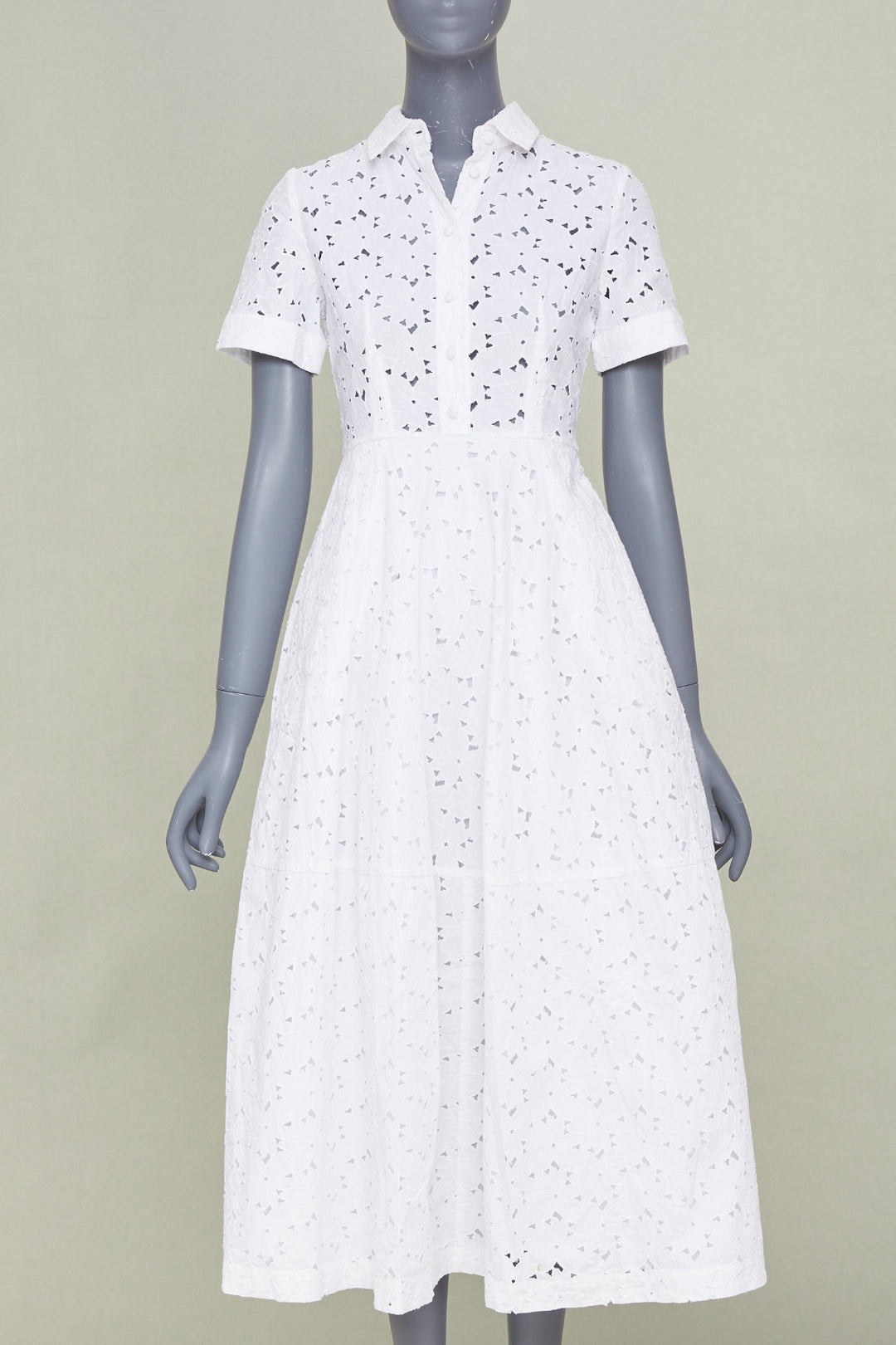 CO COLLECTIONS 2021 white broderie anglaise eyelet cotton midi shirt dress XS