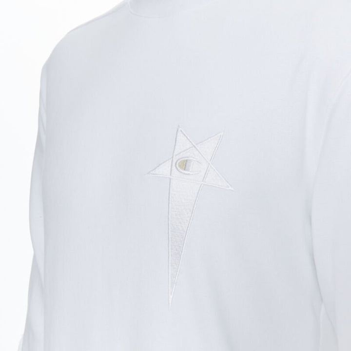 RICK OWENS CHAMPION SS20 Tecuatl White Pentagram embroidered snap sweater M